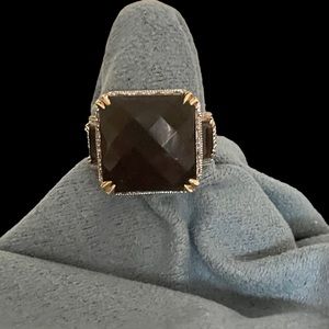 Vintage 14K Gold smoky quartz  and diamond ring SZ 8